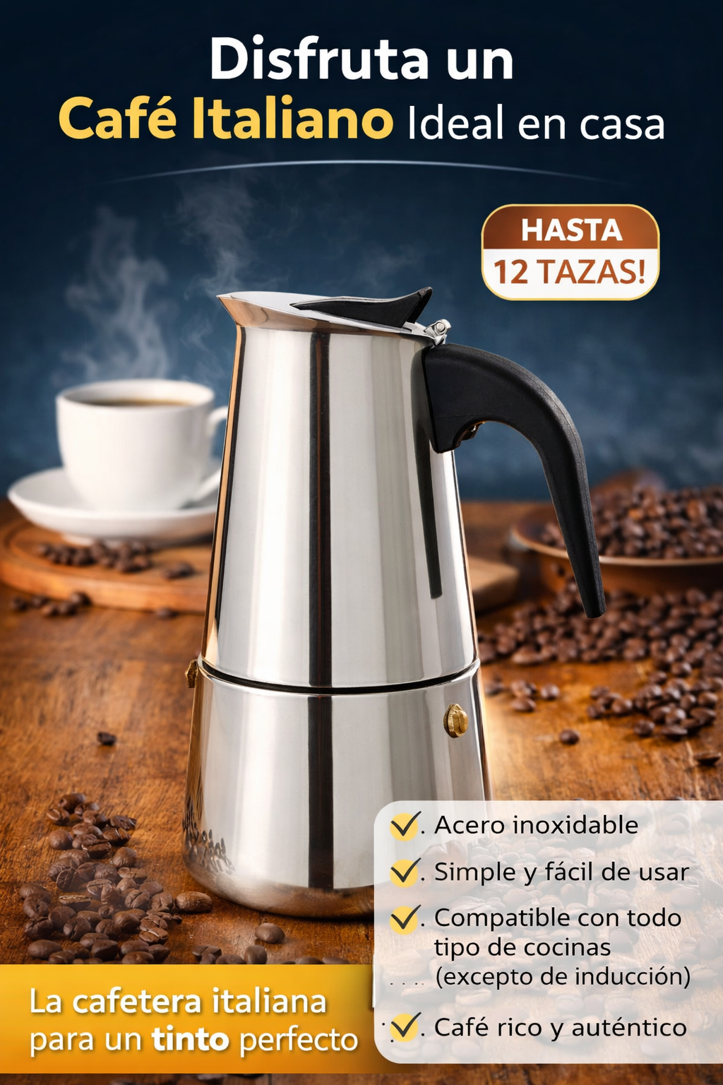 CAFETERA ITALIANA MOKA ESPRESSO 12 TAZAS 600ml